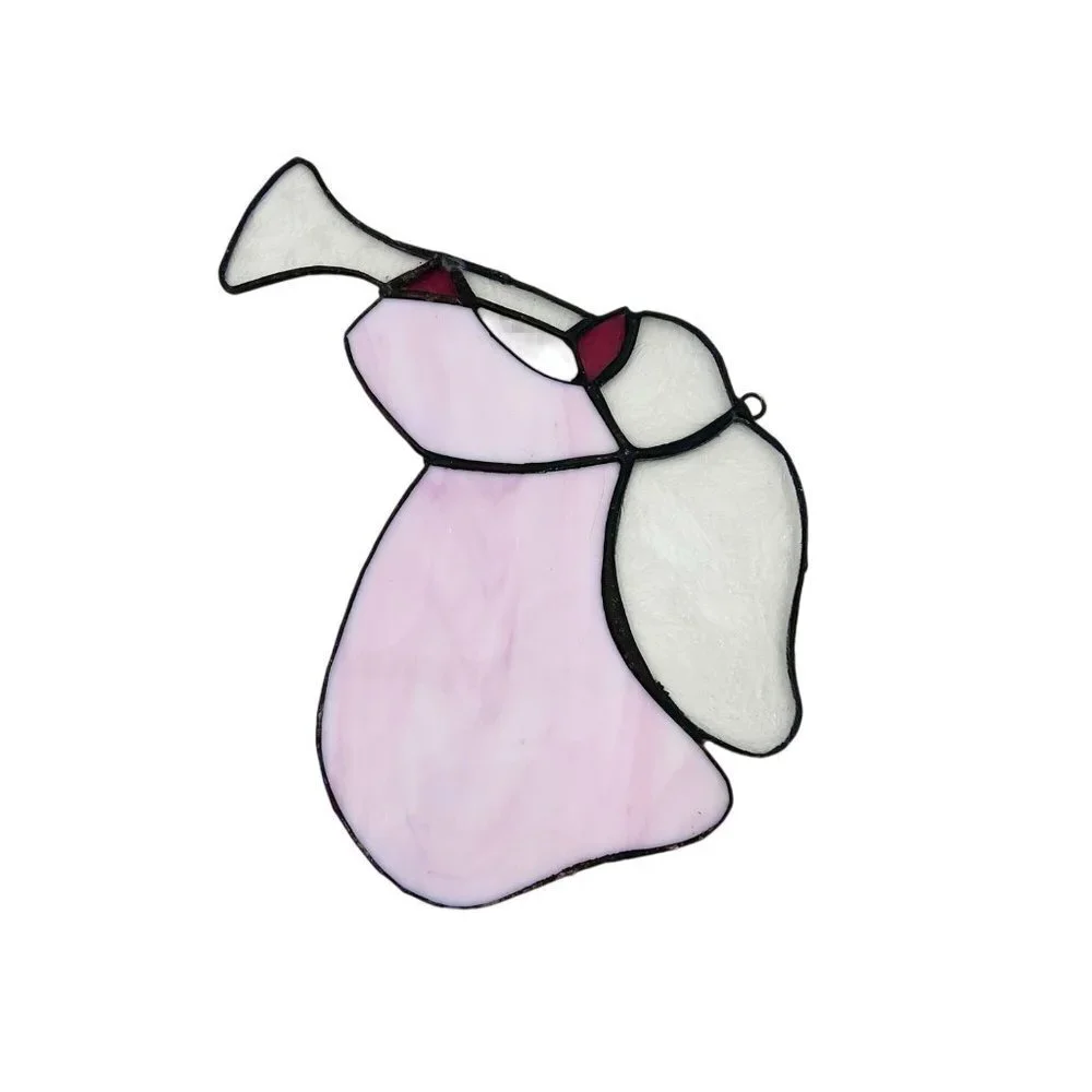 PINK ANGEL W/ TRUMPET STAINED GLASS SUN CATCHER WINDOW HANGING!